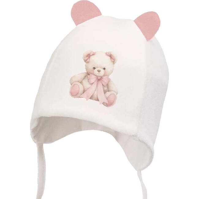 Soeli Teddy Bear Bonnet with Ears, White