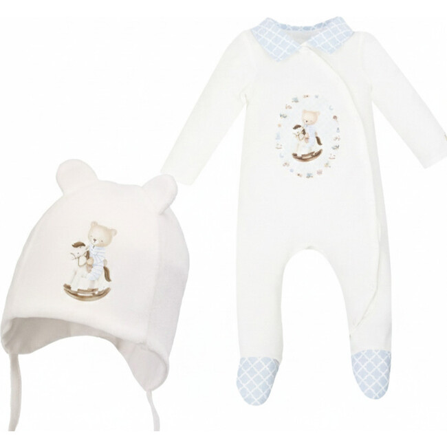 Storybook Teddy Footie and Hat Set, Whte