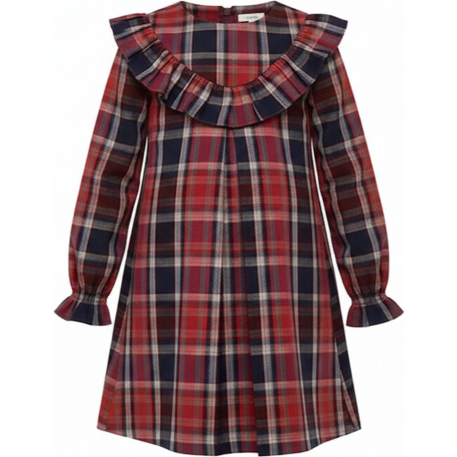 Plaid Ruffle Dress, Red/Navy
