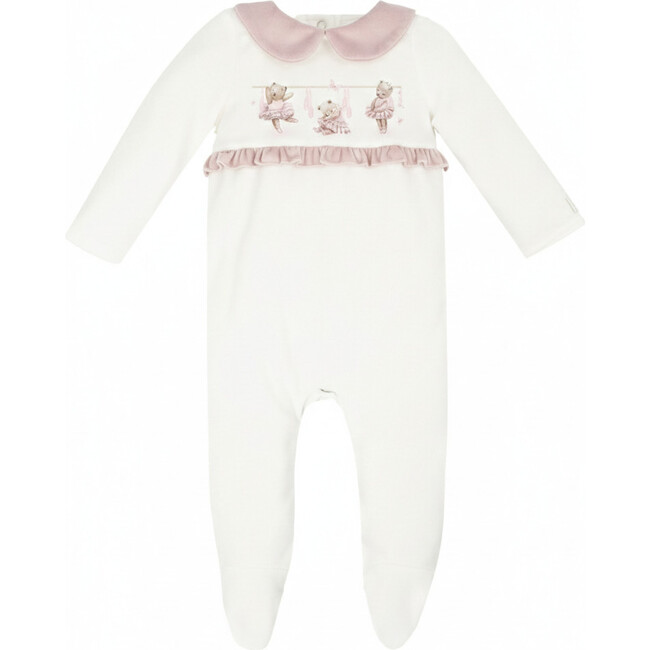 Charlene Ballerina Bear Velour Footie, White