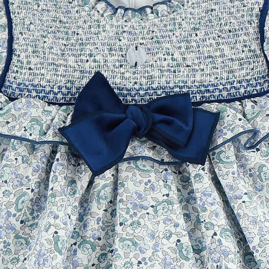 Floral Smocked Baby Set, Blue/White