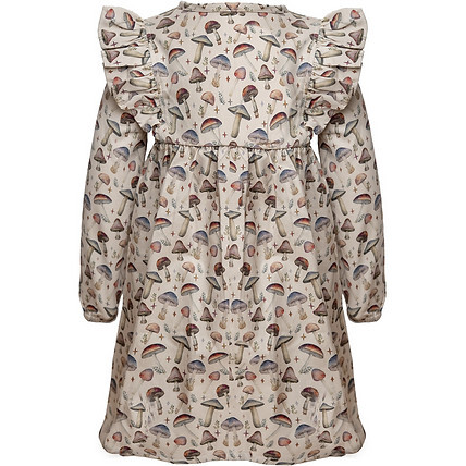Mushroom Print Ruffle Dress, Taupe