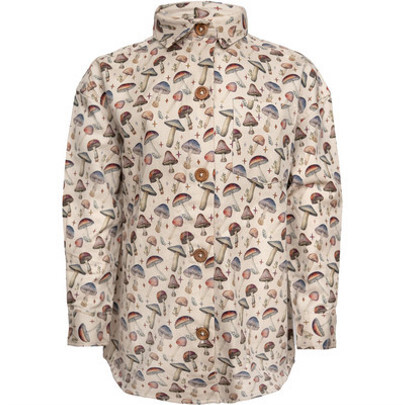 Mushroom Print Button-Down Shirt, Taupe