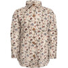 Mushroom Print Button-Down Shirt, Taupe - T-Shirts - 1 - thumbnail