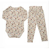 Mushroom Print Long-Sleeve Romper, Taupe - Onesies - 2