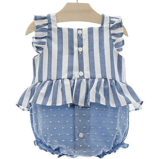 Blue Nautical Stripe Peplum Bubble Romper