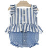 Blue Nautical Stripe Peplum Bubble Romper - Rompers - 1 - thumbnail