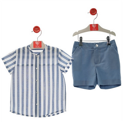 Blue Stripe Shirt & Shorts Set