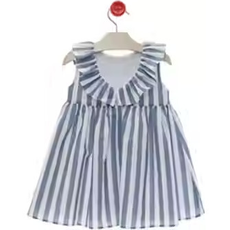Girls' Blue and White Nautical Stripe Ruffle Dress