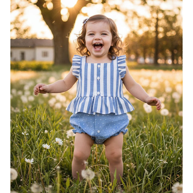 Blue Nautical Stripe Peplum Bubble Romper