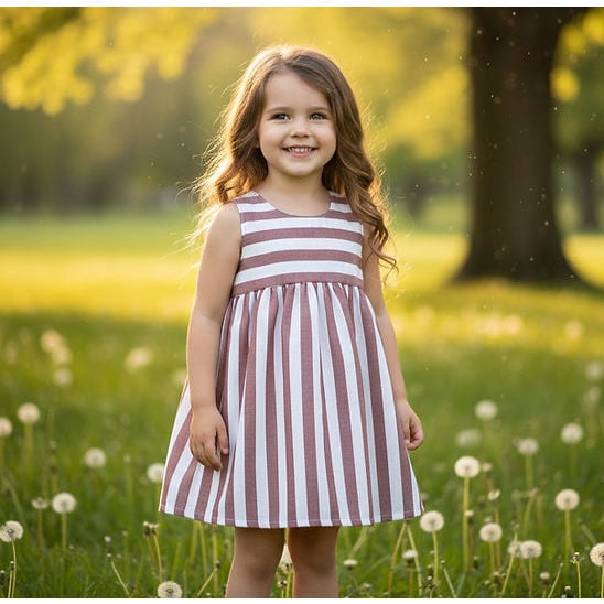 Striped A-Line Terracotta Dress. - Dresses - 3