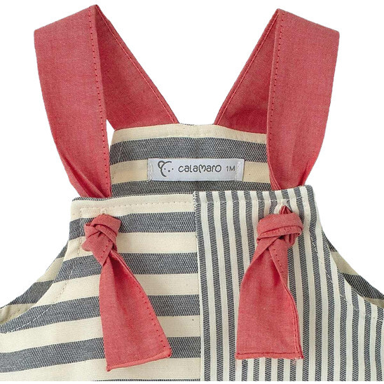 Mixed Stripe Grey Dungaree Romper - Rompers - 3
