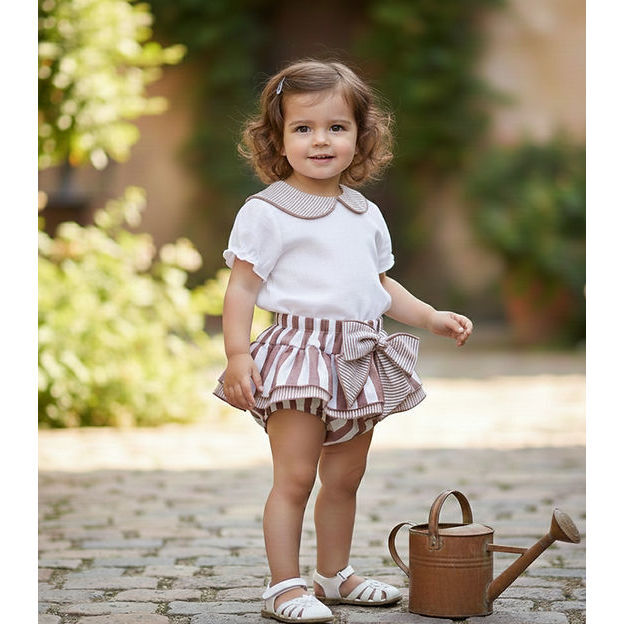 Infant Girls Terracotta Stripe Ruffle Bloomer Set