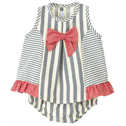 Girls' Grey  Stripe Ruffle Bloomer Set