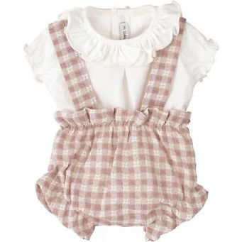Girls' Dusty Rose Gingham Bloomer and Ruffle Blouse Set