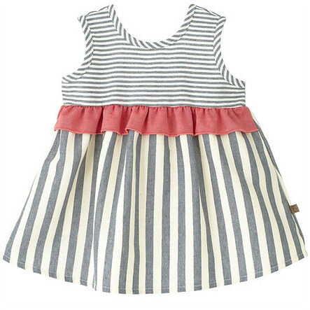 Grey Stripe Bow Back Ruffle Dress