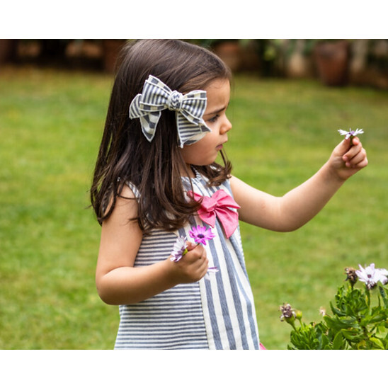 Girls' Grey  Stripe Ruffle Bloomer Set