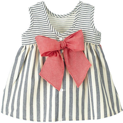Grey Stripe Bow Back Ruffle Dress