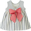 Grey Stripe Bow Back Ruffle Dress - Dresses - 2 - thumbnail