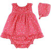 Infant Girls’ Hot Pink Floral Dress, Bloomer, and Bonnet Set - Mixed Apparel Set - 1 - thumbnail