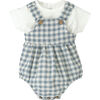 Boys' Blue Gingham Bib Romper and White Tee Set - Mixed Apparel Set - 1 - thumbnail