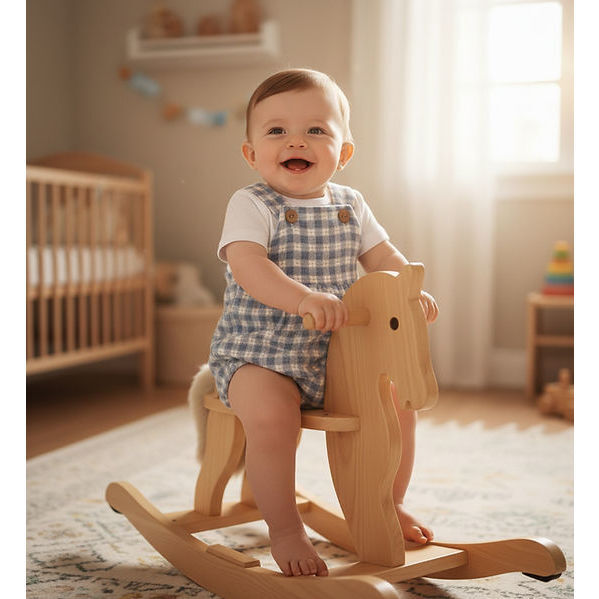 Boys' Blue Gingham Bib Romper and White Tee Set