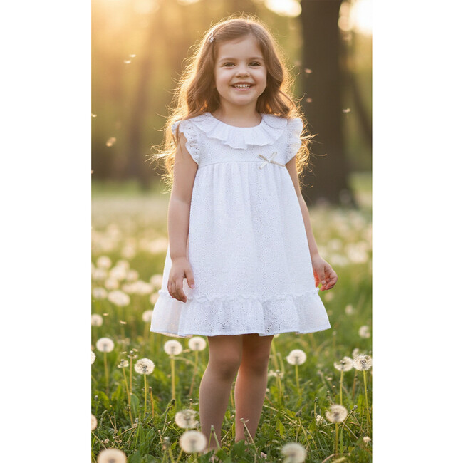 Girls' White Eyelet Ruffle Dress