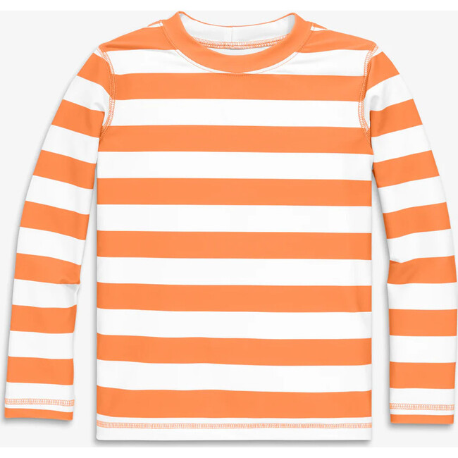 Kids Long Sleeve Rash Guard In Stripe, Cantaloupe White Stripe