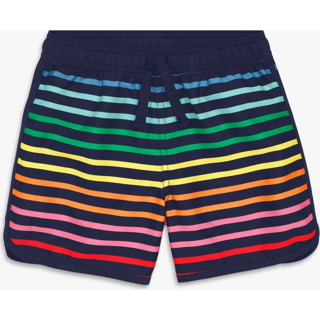 Kids Board Short In Rainbow Stripe, Navy Rainbow Double Stripe