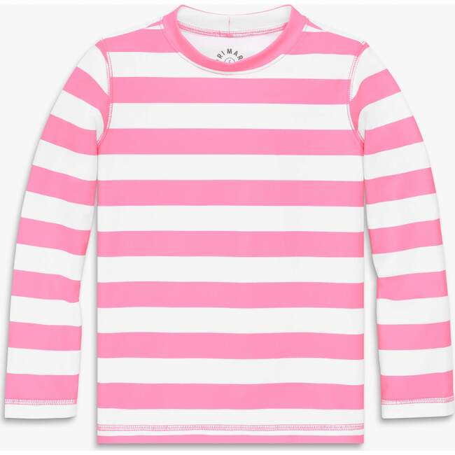 Kids Long Sleeve Rash Guard In Stripe, Pink Lemonade White Stripe