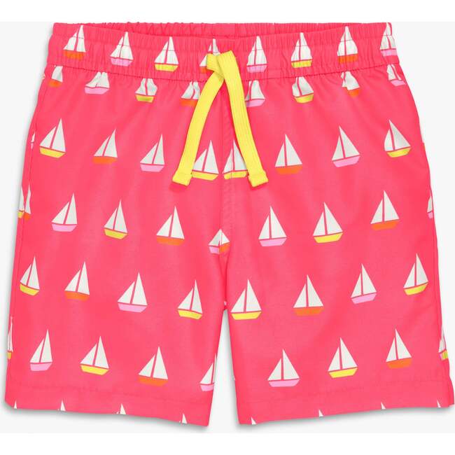 Kids Swim Trunk In Sailboats, Bright Azalea Sailboats