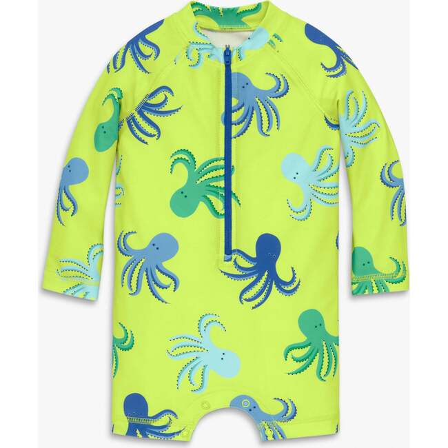 Baby One-Piece Rash Guard In Octopus Pals, Lime Octopus