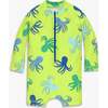 Baby One-Piece Rash Guard In Octopus Pals, Lime Octopus - Rash Guards - 1 - thumbnail