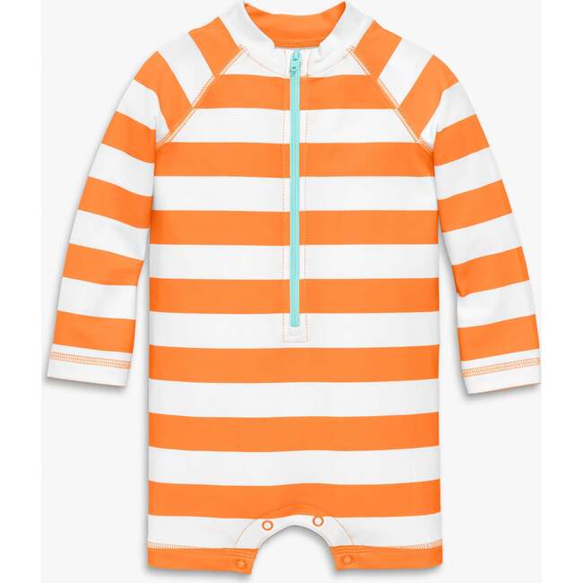 Baby One-Piece Rash Guard In Stripe, Cantaloupe White Stripe
