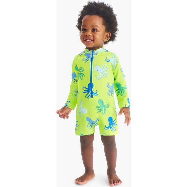 Baby One-Piece Rash Guard In Octopus Pals, Lime Octopus
