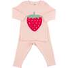 Strawberry Applique Two Piece Set, Pale Pink - Mixed Apparel Set - 1 - thumbnail