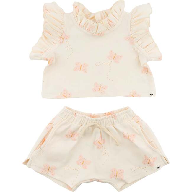 Mini Butterflies Print Lola Top and Jamie Short Set, Milk