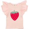 Strawberry Applique Butterfly Sleeve Tee, Pale Pink - T-Shirts - 1 - thumbnail