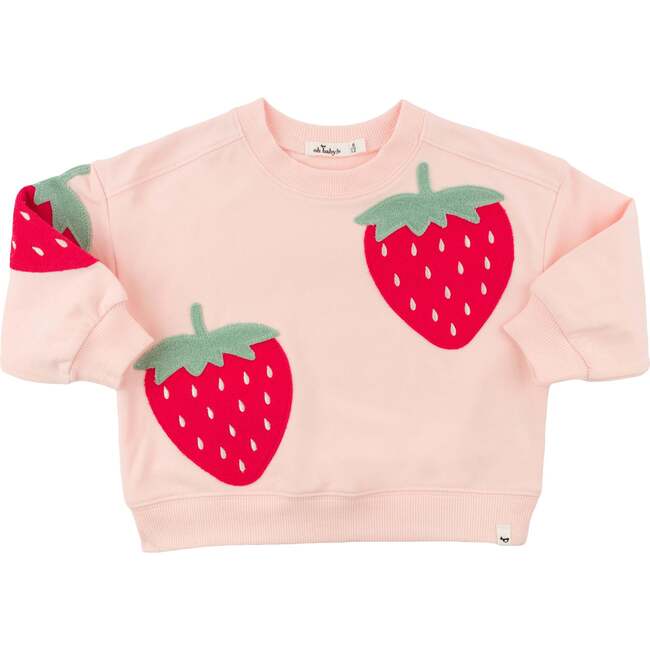 Strawberries Applique Charlie Sweatshirt, Pale Pink