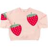 Strawberries Applique Charlie Sweatshirt, Pale Pink - Sweatshirts - 1 - thumbnail