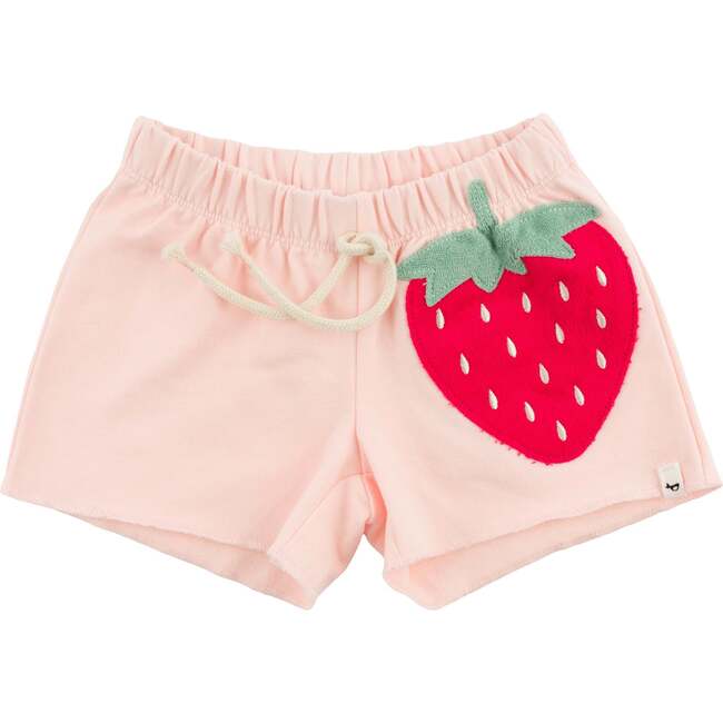 Strawberry Applique Charlie Roll-Edge Shorts, Pale Pink