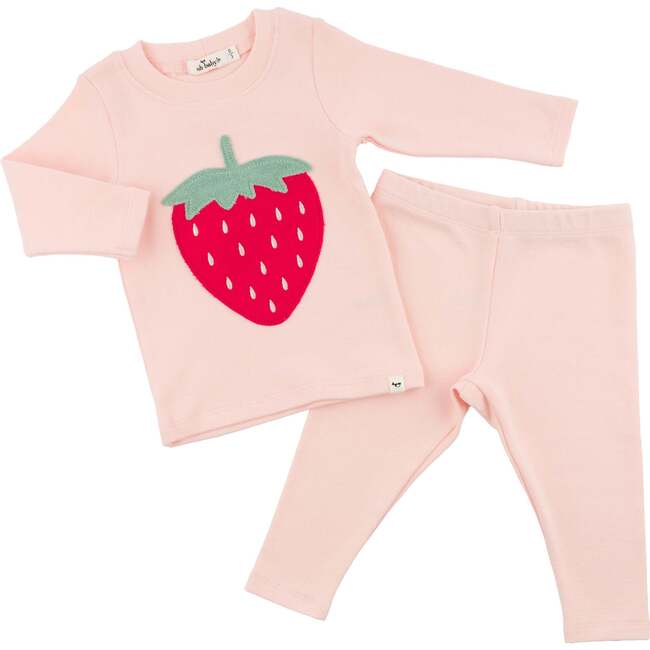 Strawberry Applique Two Piece Set, Pale Pink - Mixed Apparel Set - 3