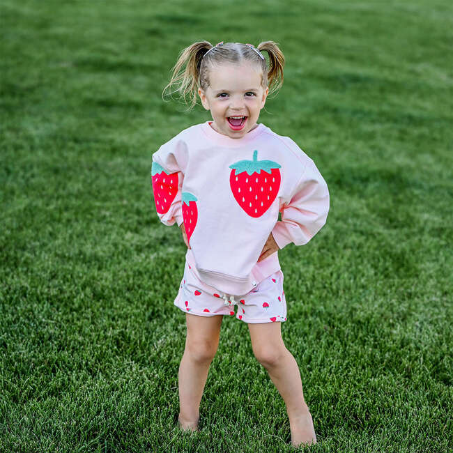 Strawberries Applique Charlie Sweatshirt, Pale Pink