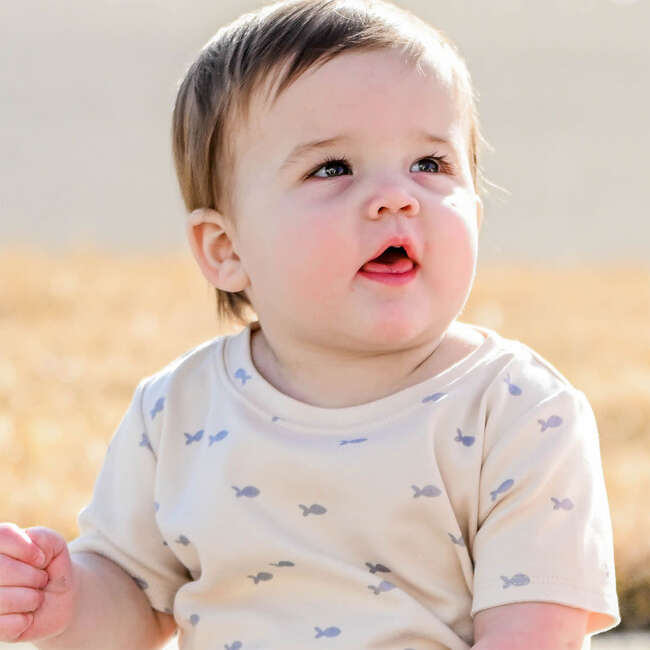 Mini Fish Print Jamie Short Set, Natural