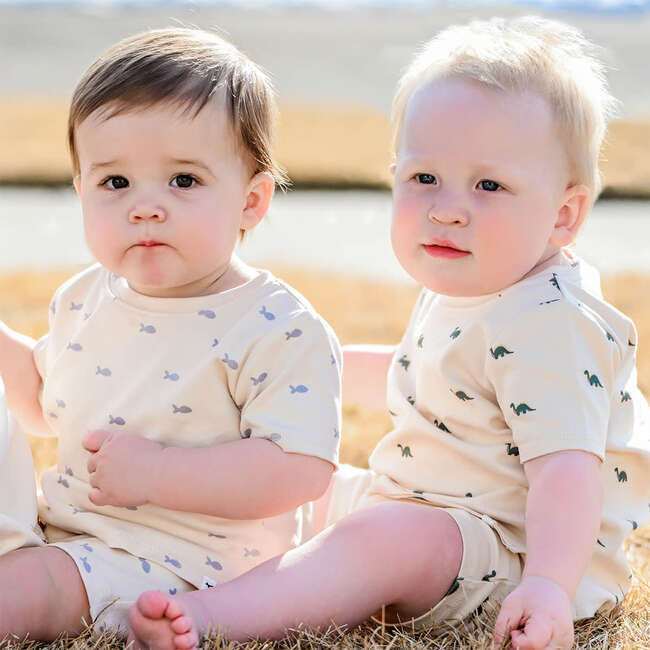 Mini Fish Print Jamie Short Set, Natural - Mixed Apparel Set - 3