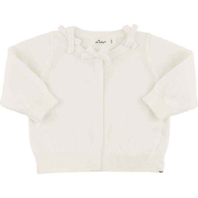 Mini Bow Neck Knitted Long Sleeve Cardigan, Cream