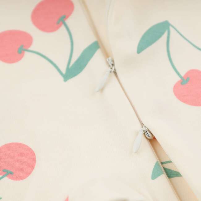 Cherries Print Zipper Front Footie, Milk - Footie Pajamas - 3