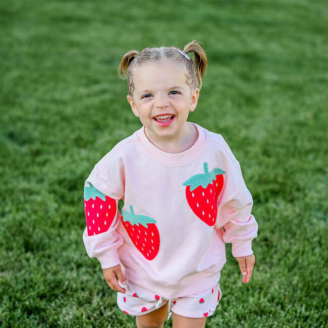 Strawberries Applique Charlie Sweatshirt, Pale Pink - Sweatshirts - 4