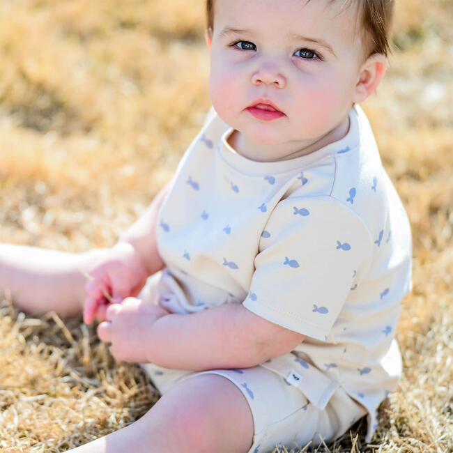 Mini Fish Print Jamie Short Set, Natural - Mixed Apparel Set - 4