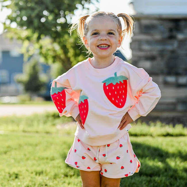Strawberries Applique Charlie Sweatshirt, Pale Pink - Sweatshirts - 5